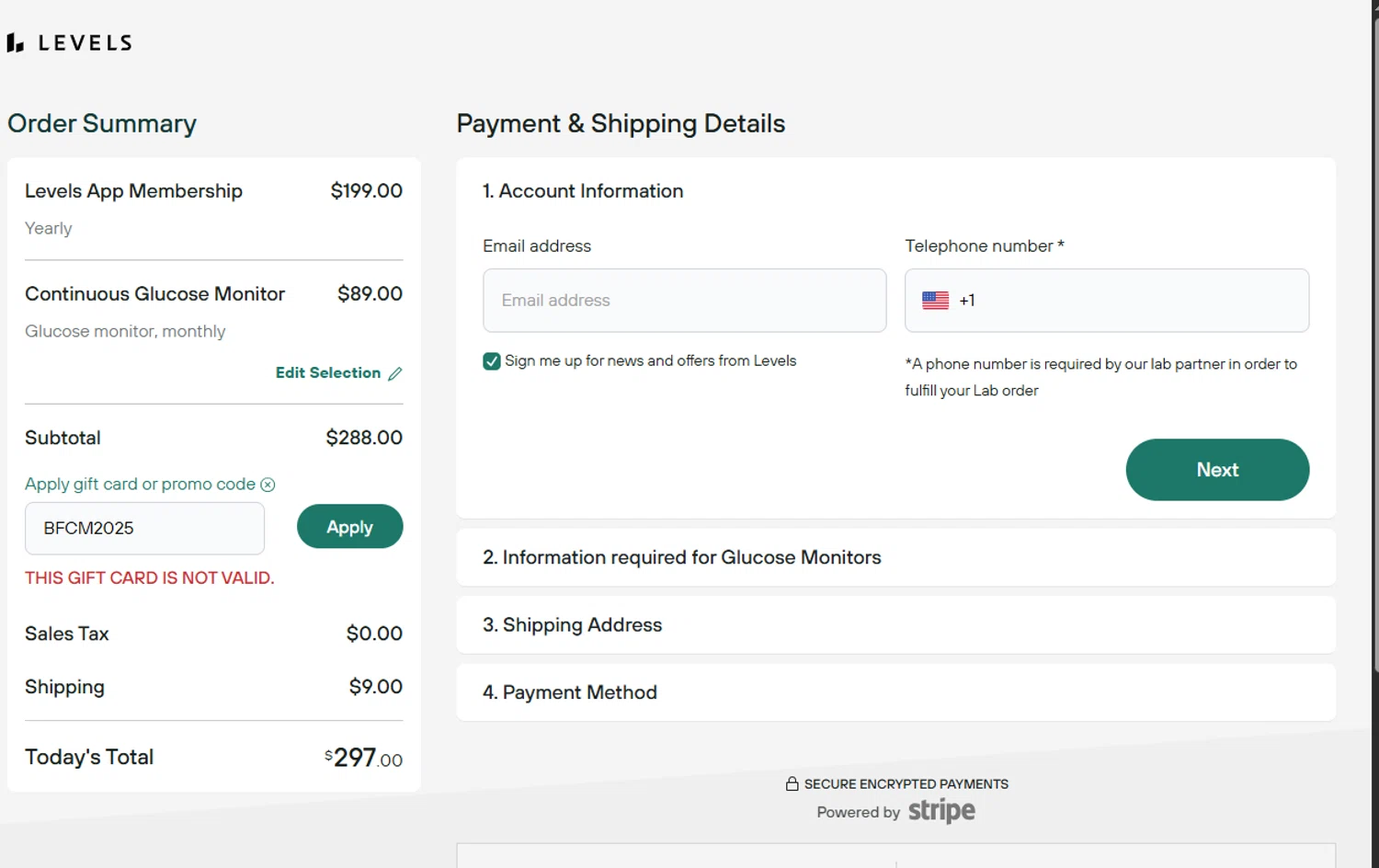 Levels promo code screenshot showing code BFCM2025 applied at Levels checkout page. Uploaded by SimplyCodes community member CashFinder8945 on Dec 20, 2025