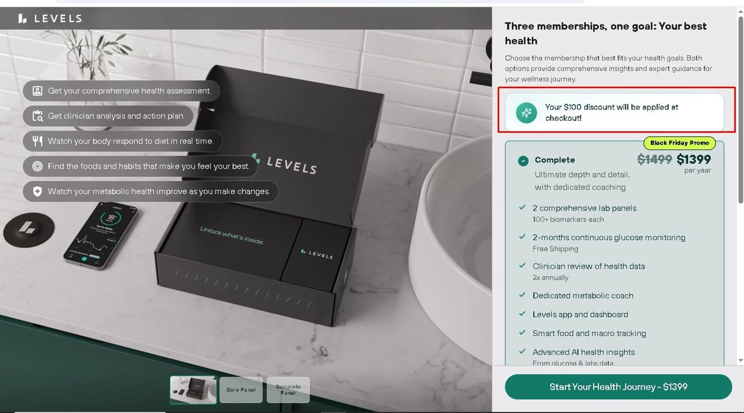 Levels promo code screenshot showing code BFCM2025 applied at Levels checkout page. Uploaded by SimplyCodes community member LAMINEJAMAL on Nov 29, 2025