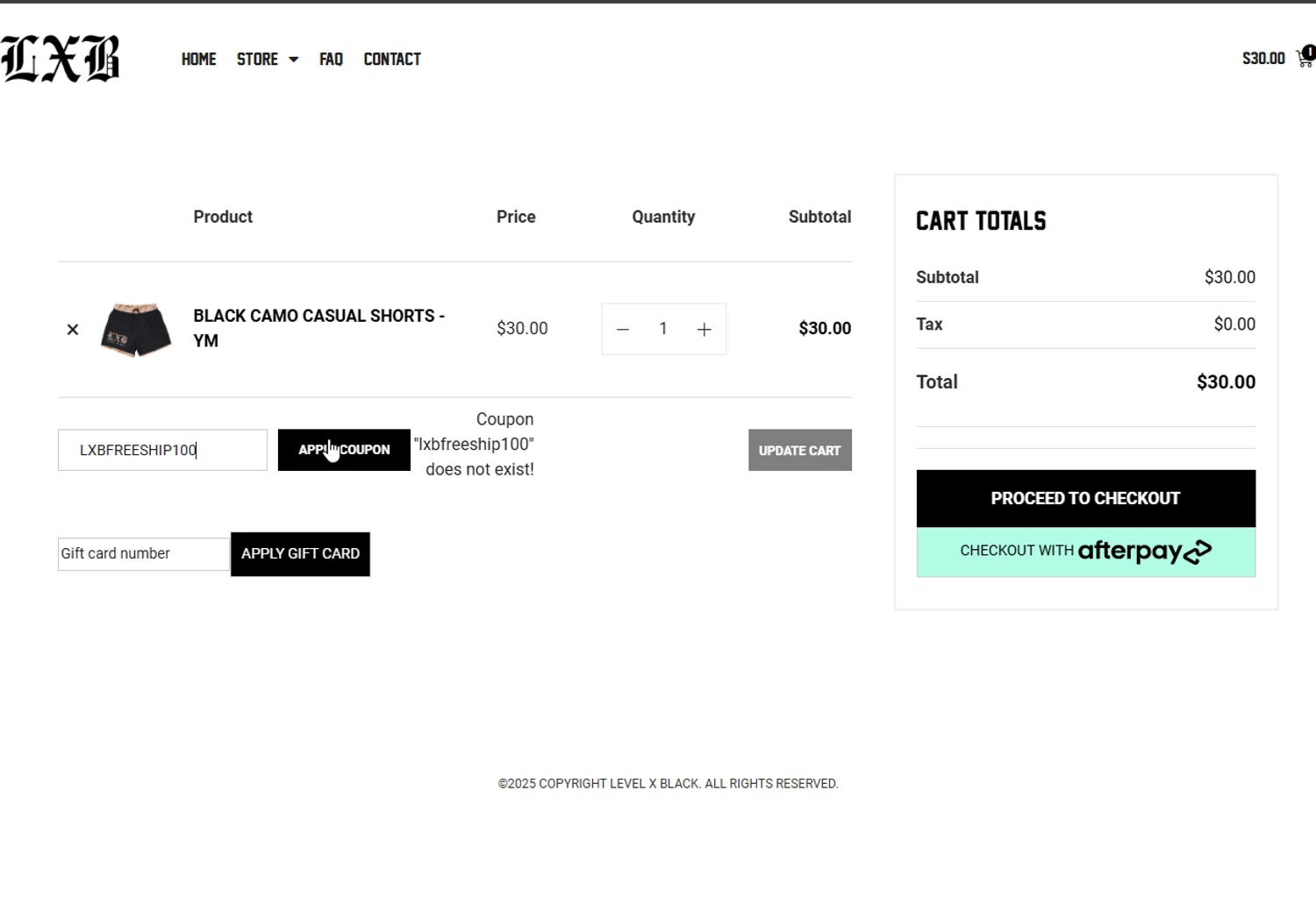 Level X Black coupon code screenshot showing code LXBFREESHIP100 applied at Level X Black checkout page. Uploaded by SimplyCodes community member CoolMcCool on Jan 6, 2025