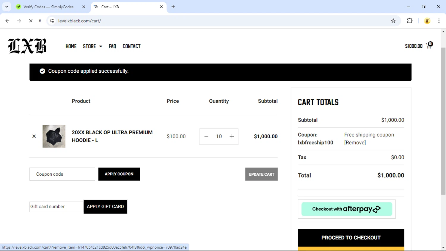 Level X Black checkout page showing Level X Black coupon code box | Screenshot taken by SimplyCodes community member on Nov 8, 2024