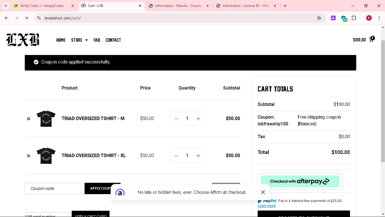Level X Black checkout page showing Level X Black coupon code box | Screenshot taken by SimplyCodes community member on Nov 8, 2024