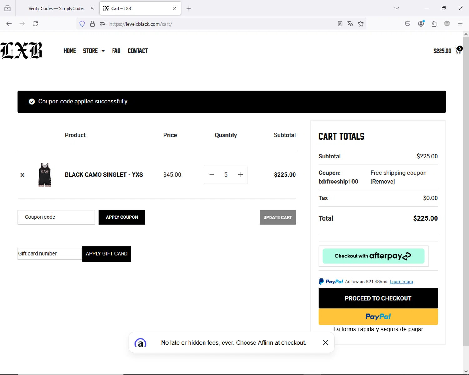Level X Black checkout page showing Level X Black coupon code box | Screenshot taken by SimplyCodes community member on Nov 8, 2024