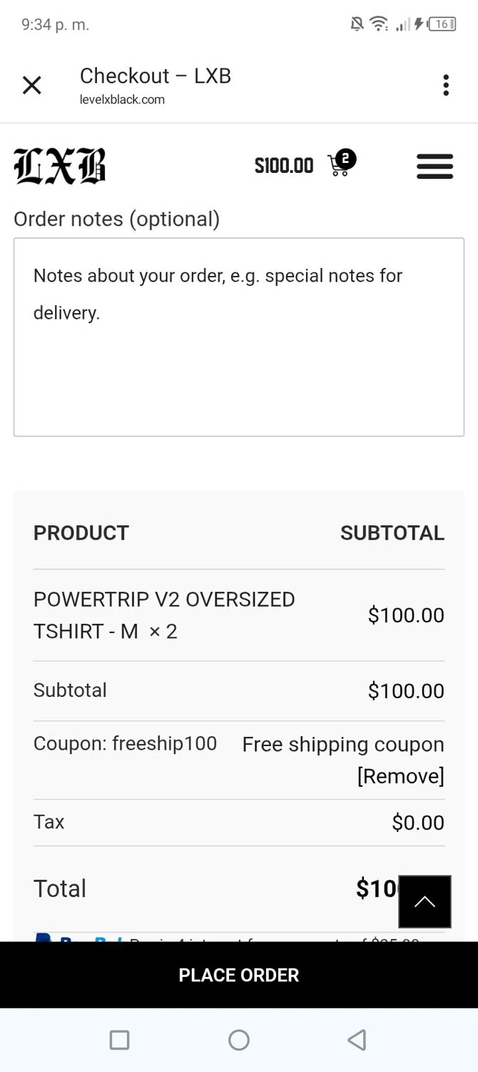 Level X Black coupon code screenshot showing code Freeship100 applied at Level X Black checkout page. Uploaded by SimplyCodes community member tumiedo on Jan 22, 2026