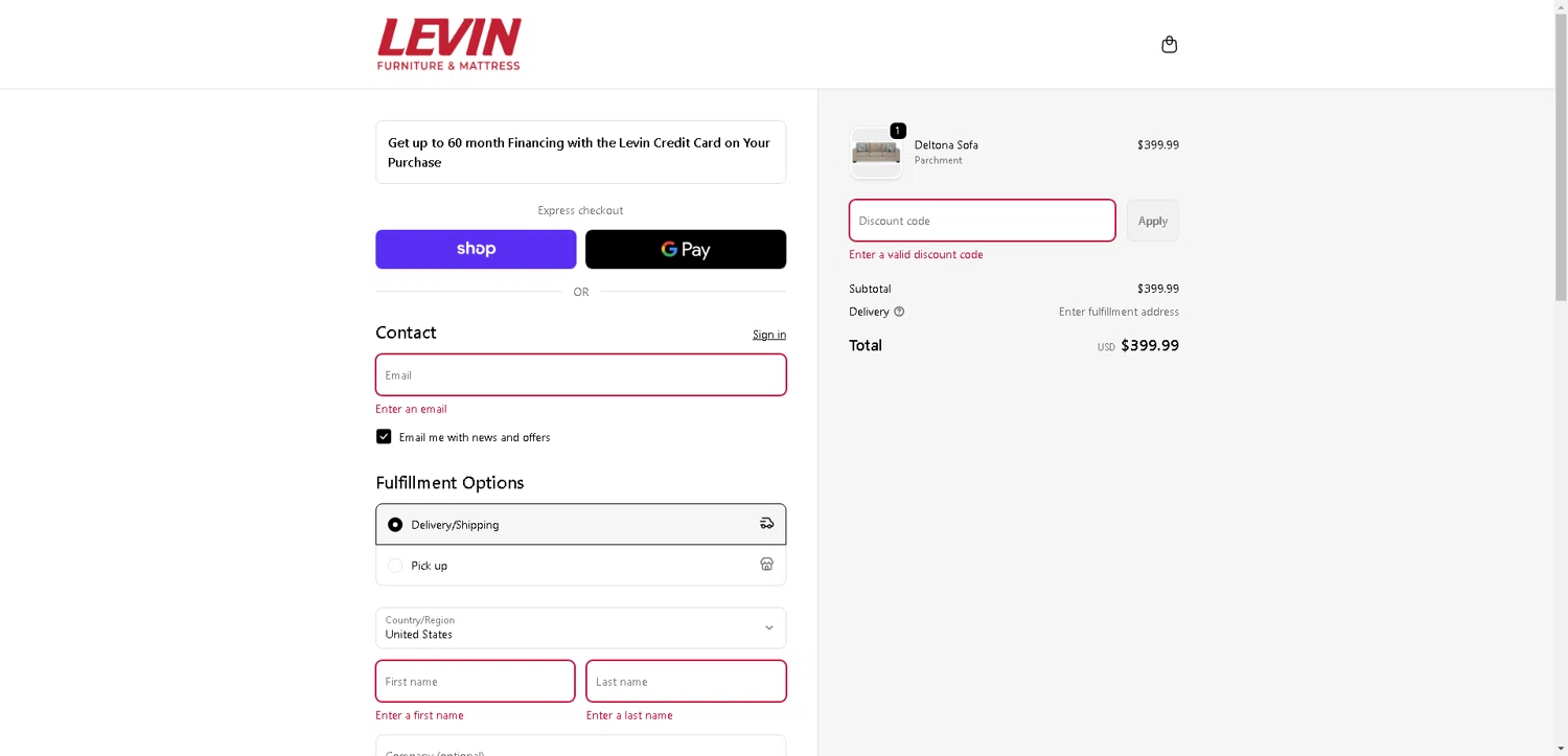 Levin Furniture coupon code screenshot showing code WEB2DAY applied at Levin Furniture checkout page. Uploaded by SimplyCodes community member SwiftLynx7415 on Oct 14, 2025