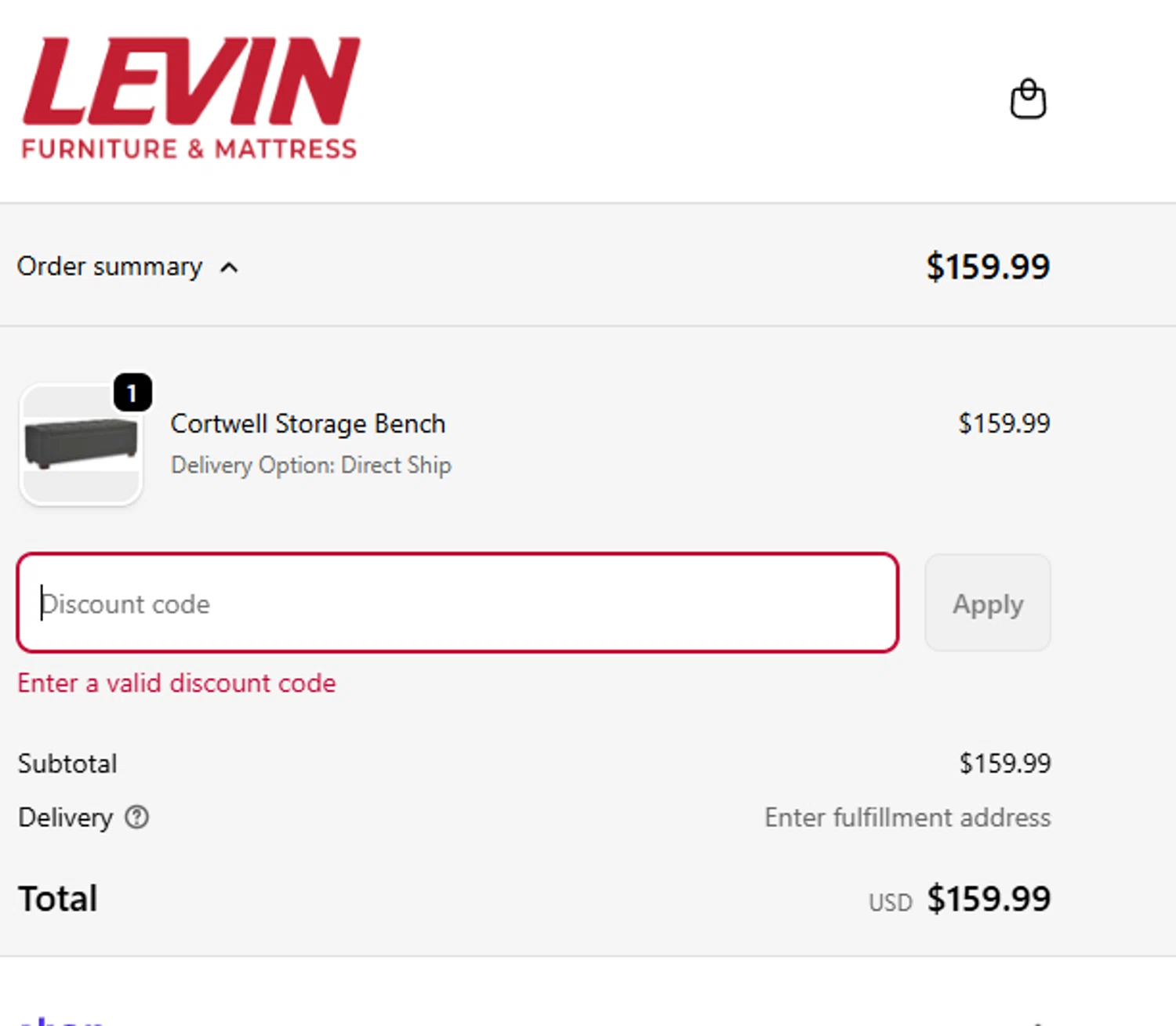Levin Furniture coupon code screenshot showing code WEB2DAY applied at Levin Furniture checkout page. Uploaded by SimplyCodes community member alfock22 on Oct 14, 2025