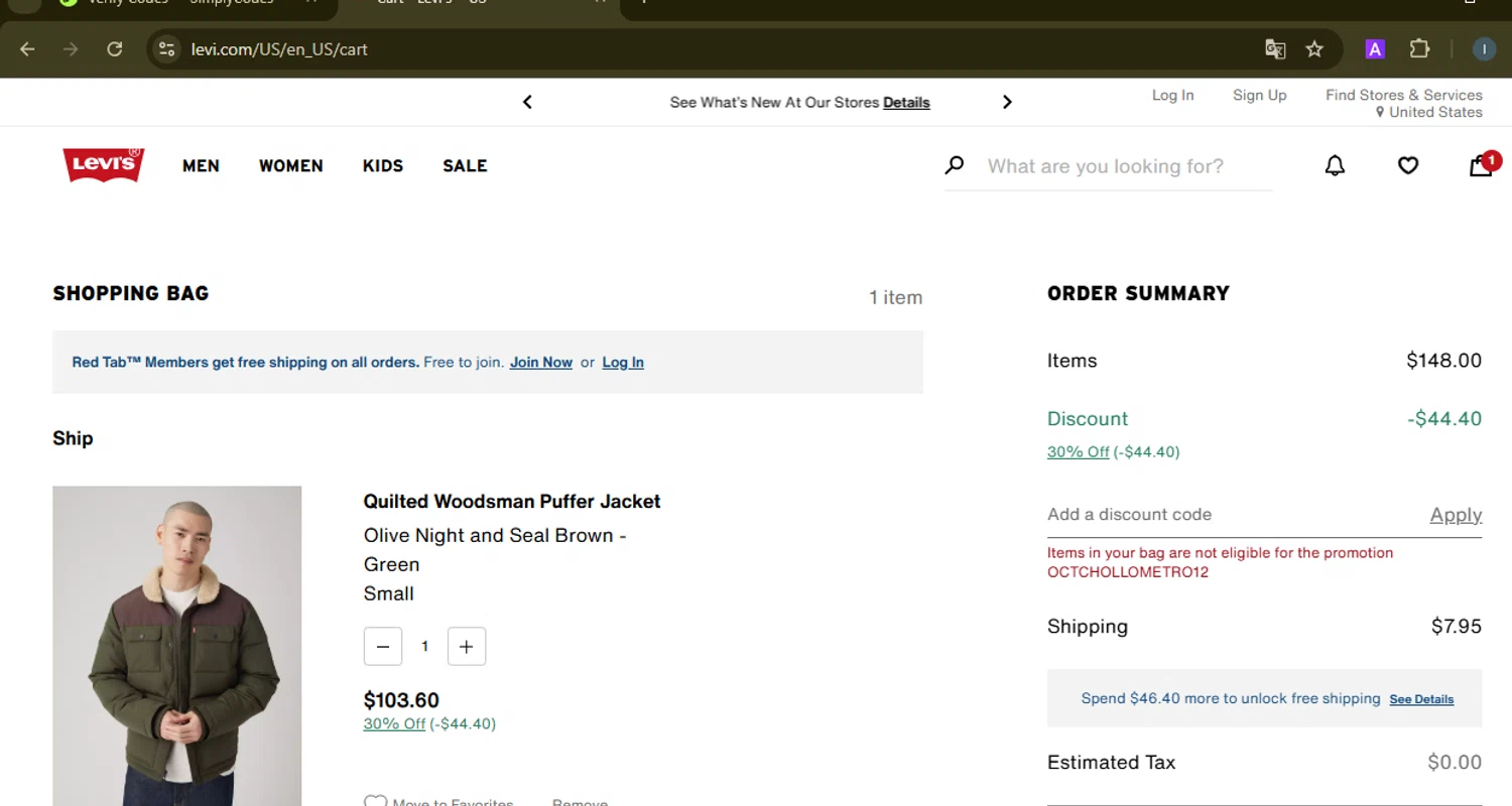 where to use Levi's promo code box