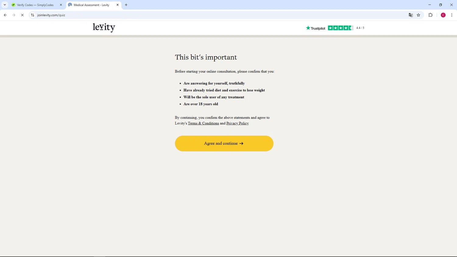 Levity Healthcare checkout page showing Levity Healthcare promo code box | Screenshot taken by SimplyCodes community member on Feb 22, 2025