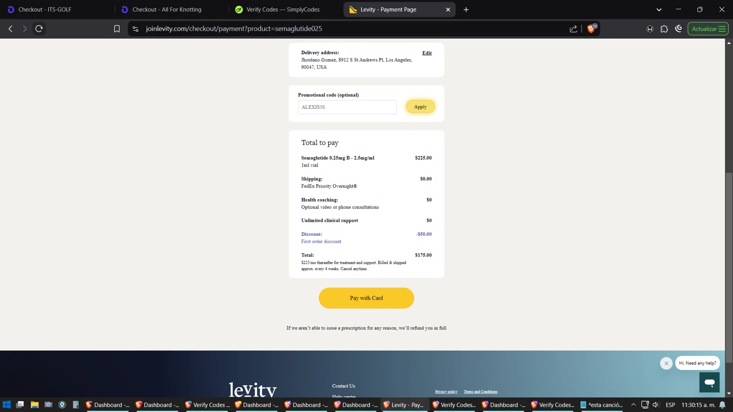 Levity Healthcare checkout page showing Levity Healthcare promo code box | Screenshot taken by SimplyCodes community member on Feb 17, 2025