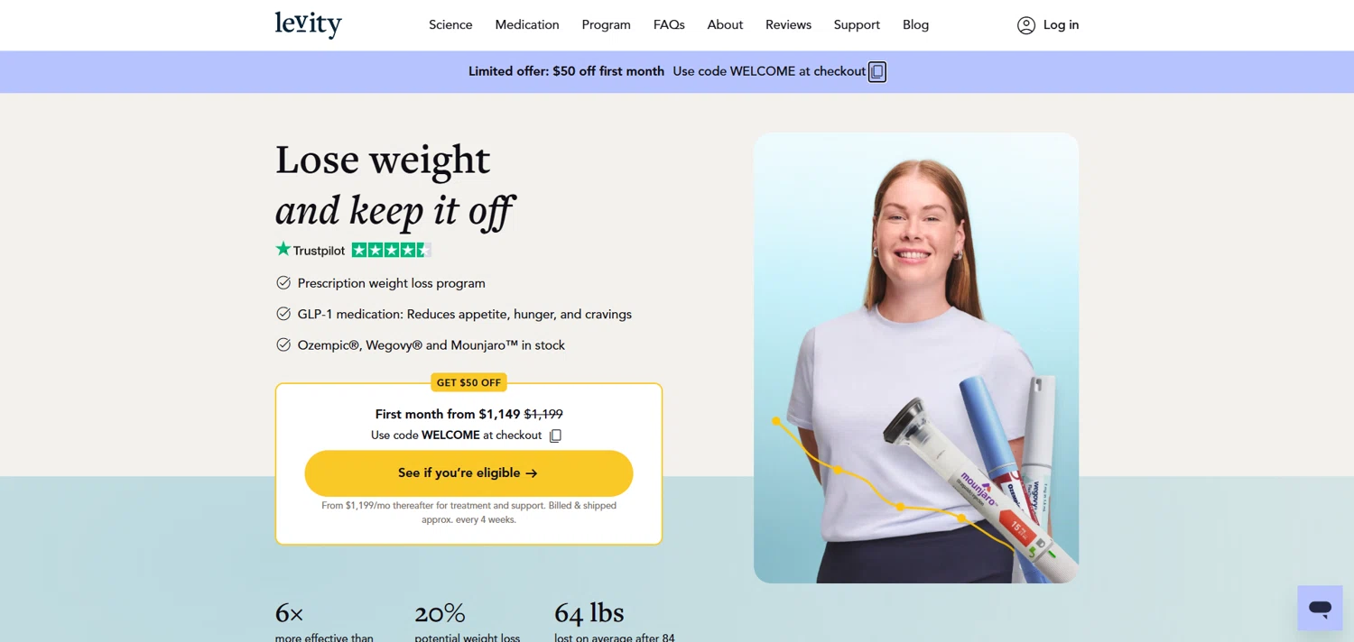 Levity Healthcare promo code screenshot showing code WELCOME applied at Levity Healthcare checkout page. Uploaded by SimplyCodes community member ivantorres on Jun 22, 2025