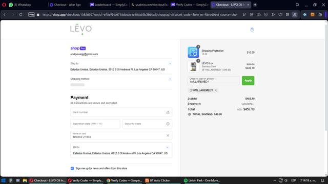 Levo checkout page showing Levo discount code box | Screenshot taken by SimplyCodes community member on Dec 27, 2023