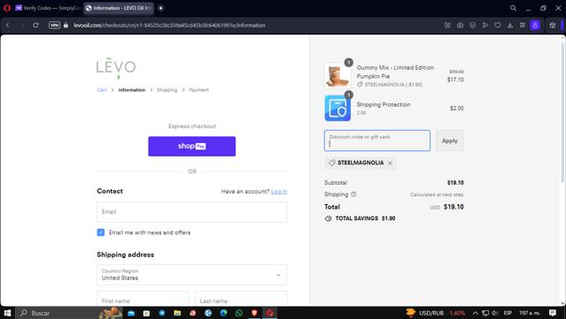 Levo checkout page showing Levo discount code box | Screenshot taken by SimplyCodes community member on Jan 21, 2024