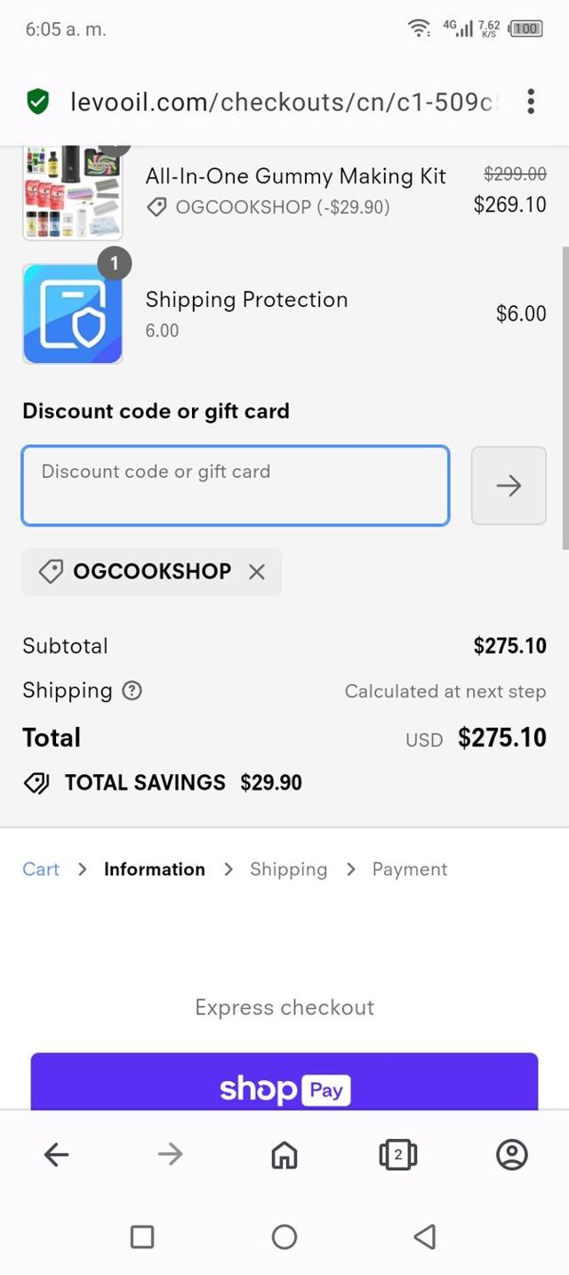 Levo checkout page showing Levo discount code box | Screenshot taken by SimplyCodes community member on Jan 23, 2024