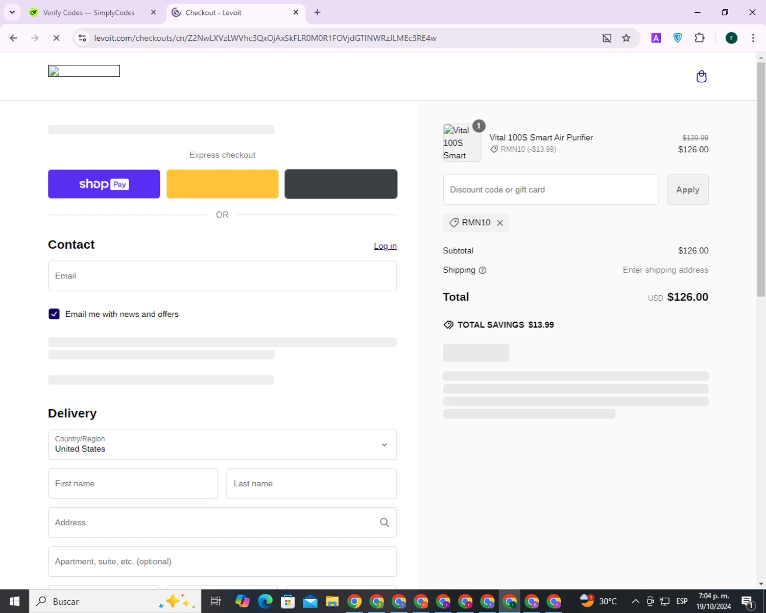 where to use Levoit promo code box