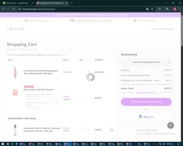 Le Wand checkout page showing Le Wand discount code box | Screenshot taken by SimplyCodes community member on Aug 23, 2025