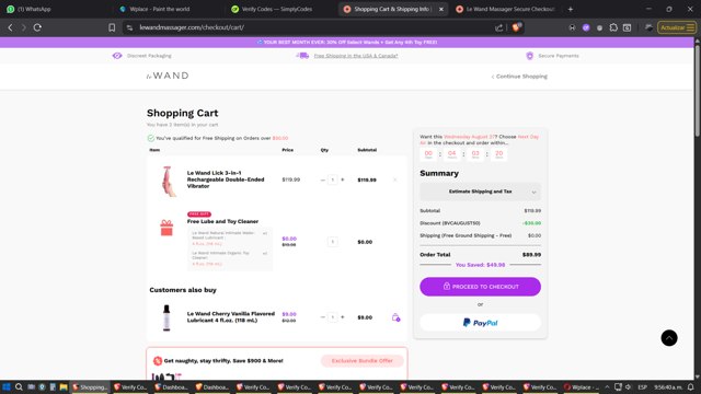 Le Wand checkout page showing Le Wand discount code box | Screenshot taken by SimplyCodes community member on Aug 26, 2025