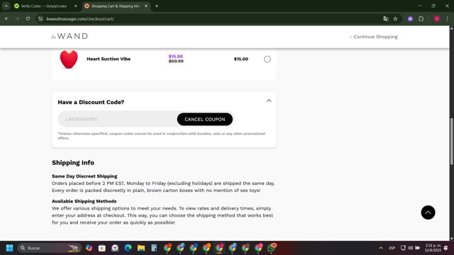 Le Wand checkout page showing Le Wand discount code box | Screenshot taken by SimplyCodes community member on Aug 12, 2025