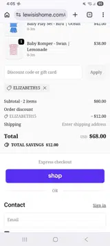 Lewis coupon verification screenshot