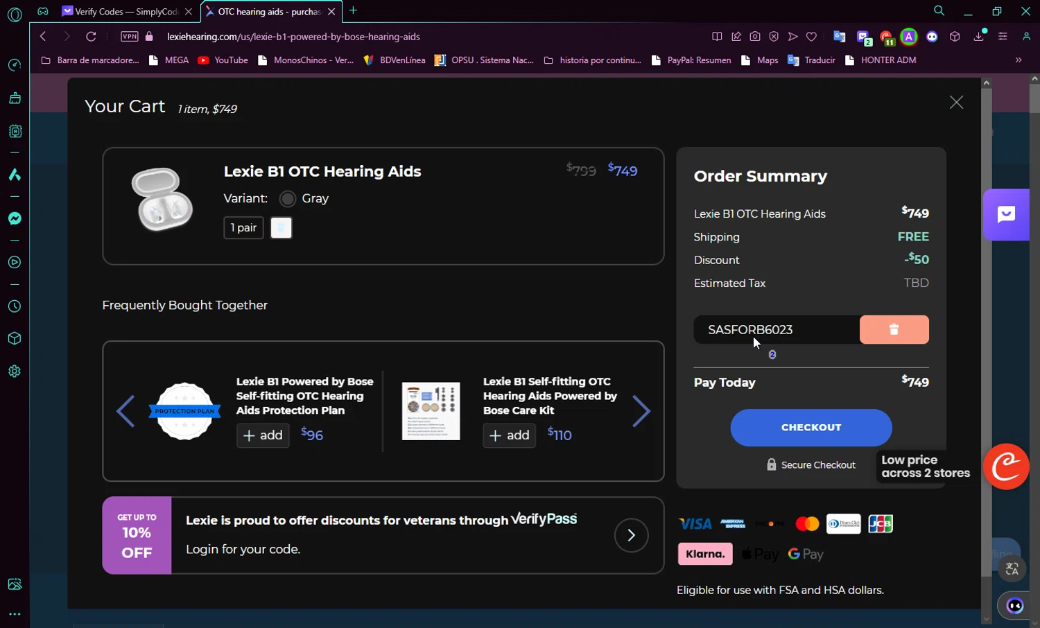 Lexie Hearing checkout page showing Lexie Hearing promo code box | Screenshot taken by SimplyCodes community member on Mar 13, 2024