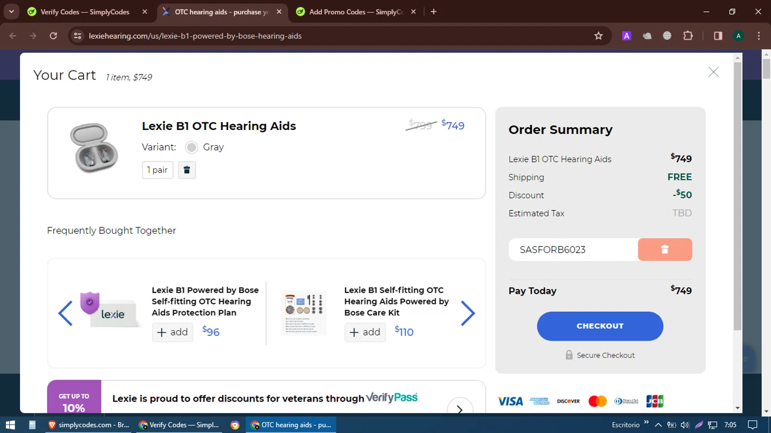 Lexie Hearing checkout page showing Lexie Hearing promo code box | Screenshot taken by SimplyCodes community member on Apr 11, 2024