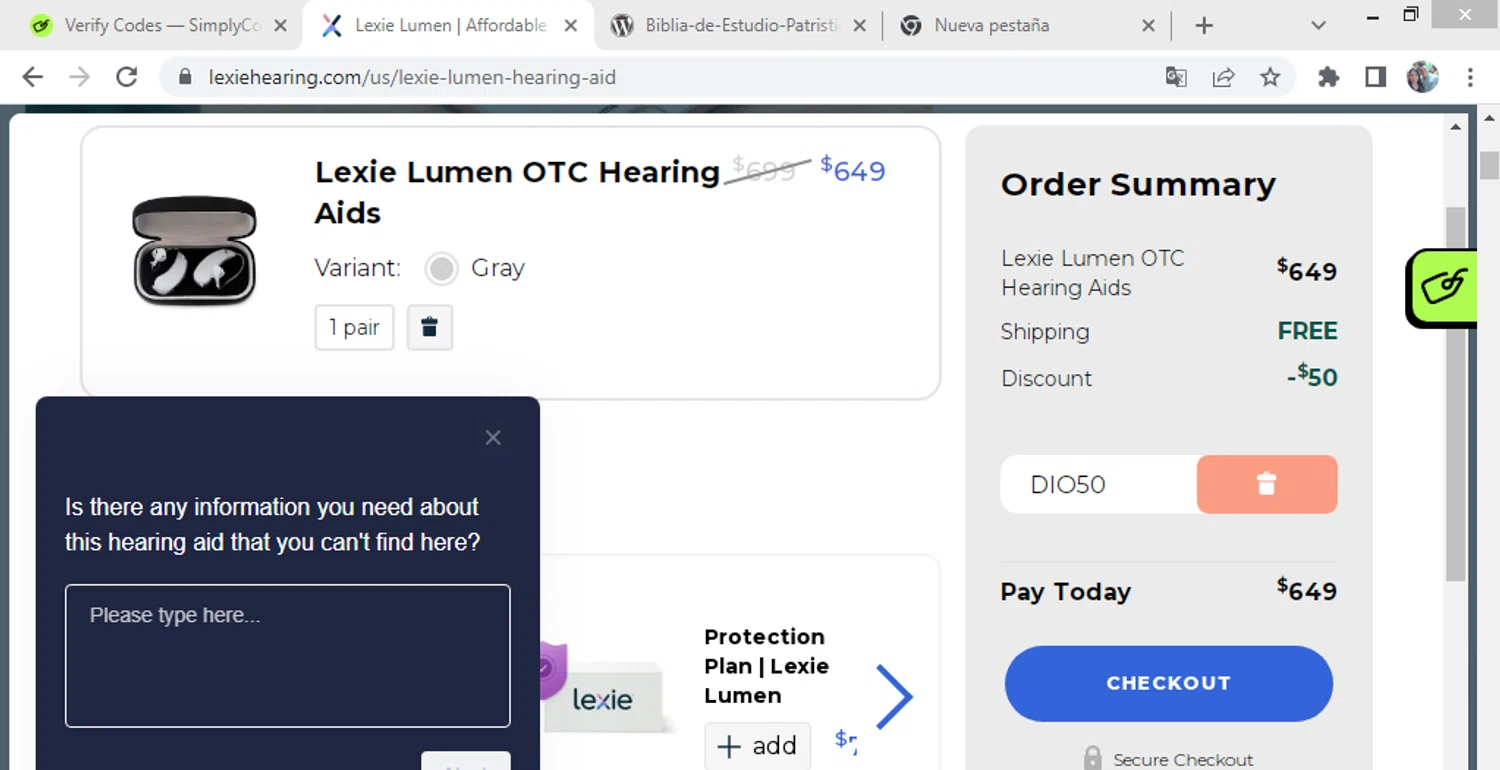 Lexie Hearing checkout page showing Lexie Hearing promo code box | Screenshot taken by SimplyCodes community member on Feb 4, 2025