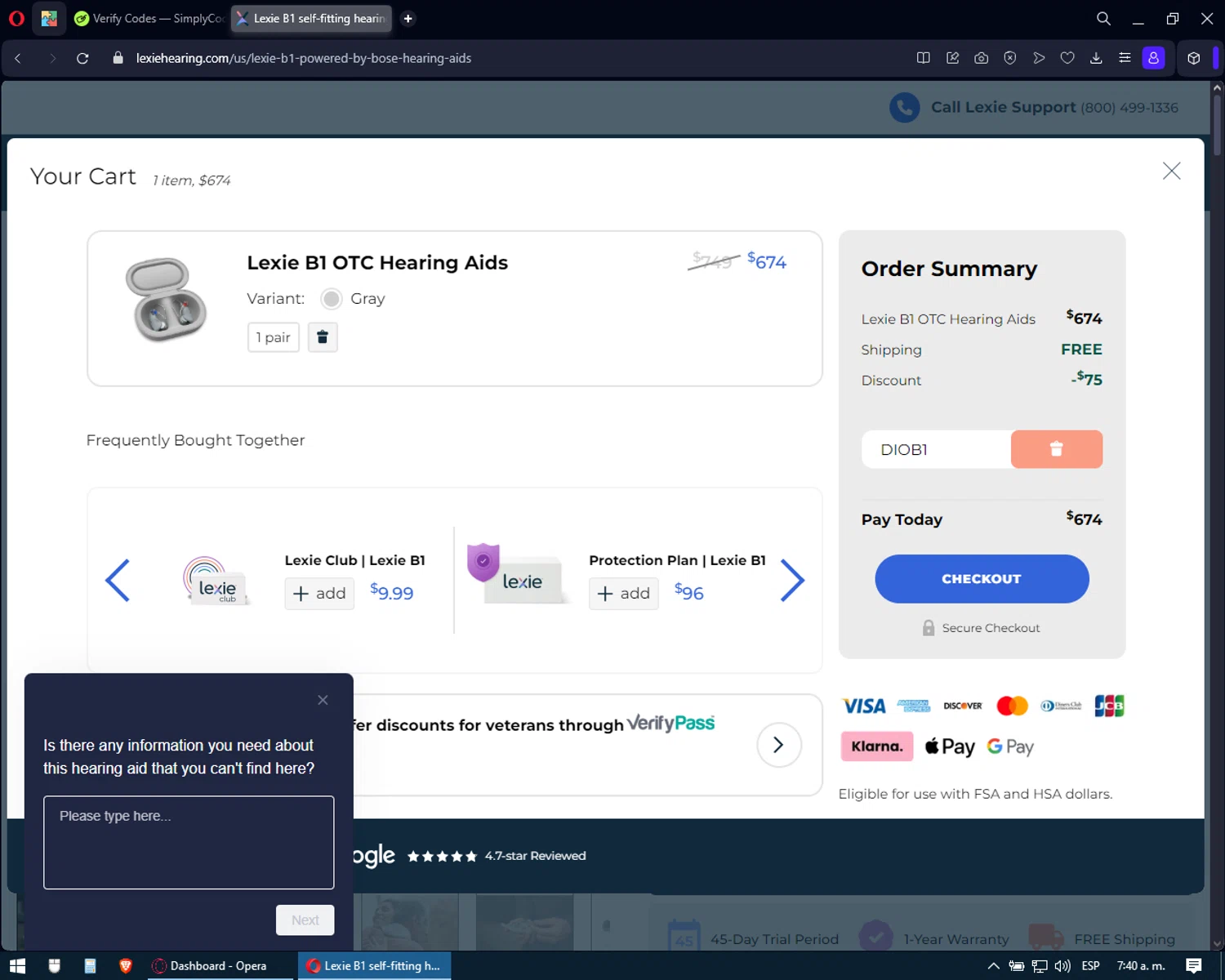 Lexie Hearing checkout page showing Lexie Hearing promo code box | Screenshot taken by SimplyCodes community member on Feb 4, 2025