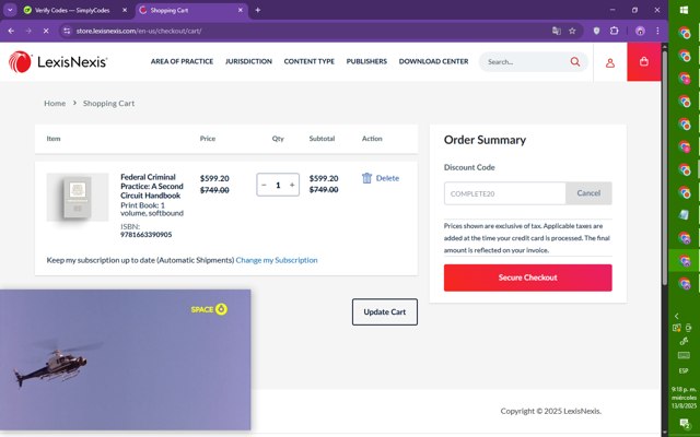 LexisNexis checkout page showing LexisNexis coupon code box | Screenshot taken by SimplyCodes community member on Aug 14, 2025