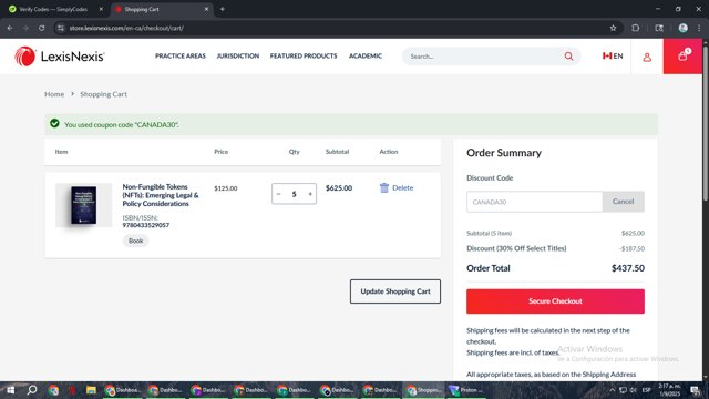LexisNexis checkout page showing LexisNexis coupon code box | Screenshot taken by SimplyCodes community member on Sep 1, 2025