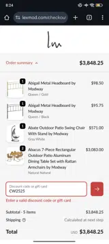 CW2525 coupon verification screenshot