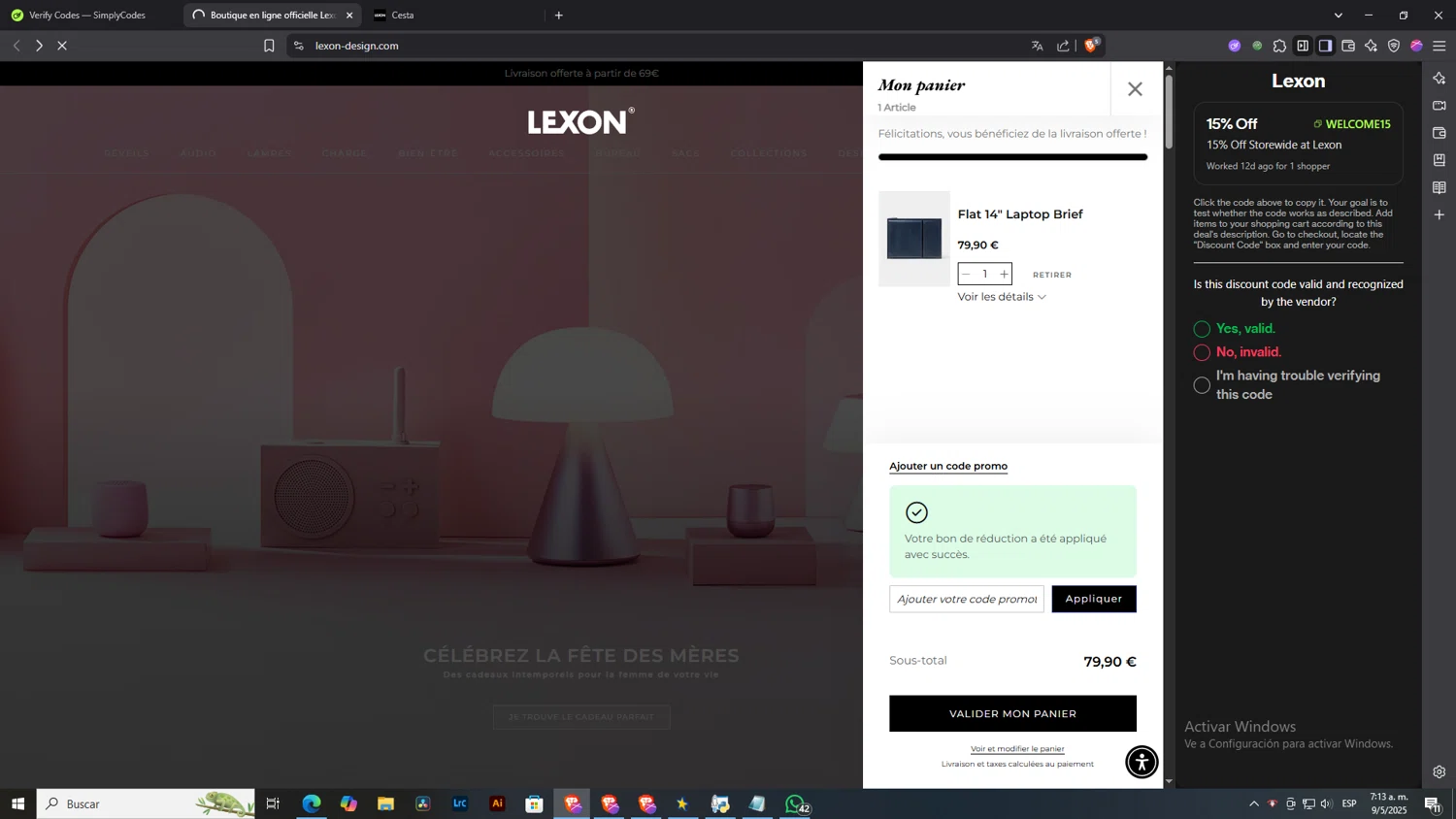 Lexon checkout page showing Lexon coupon code box | Screenshot taken by SimplyCodes community member on May 9, 2025