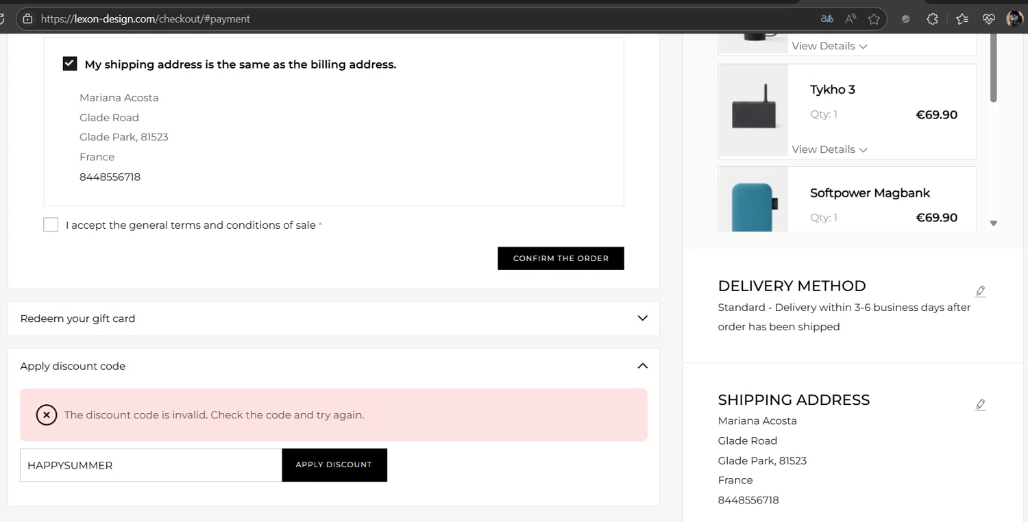 Lexon coupon code screenshot showing code HAPPYSUMMER applied at Lexon checkout page. Uploaded by SimplyCodes community member JasnibelEgu on Jun 21, 2025