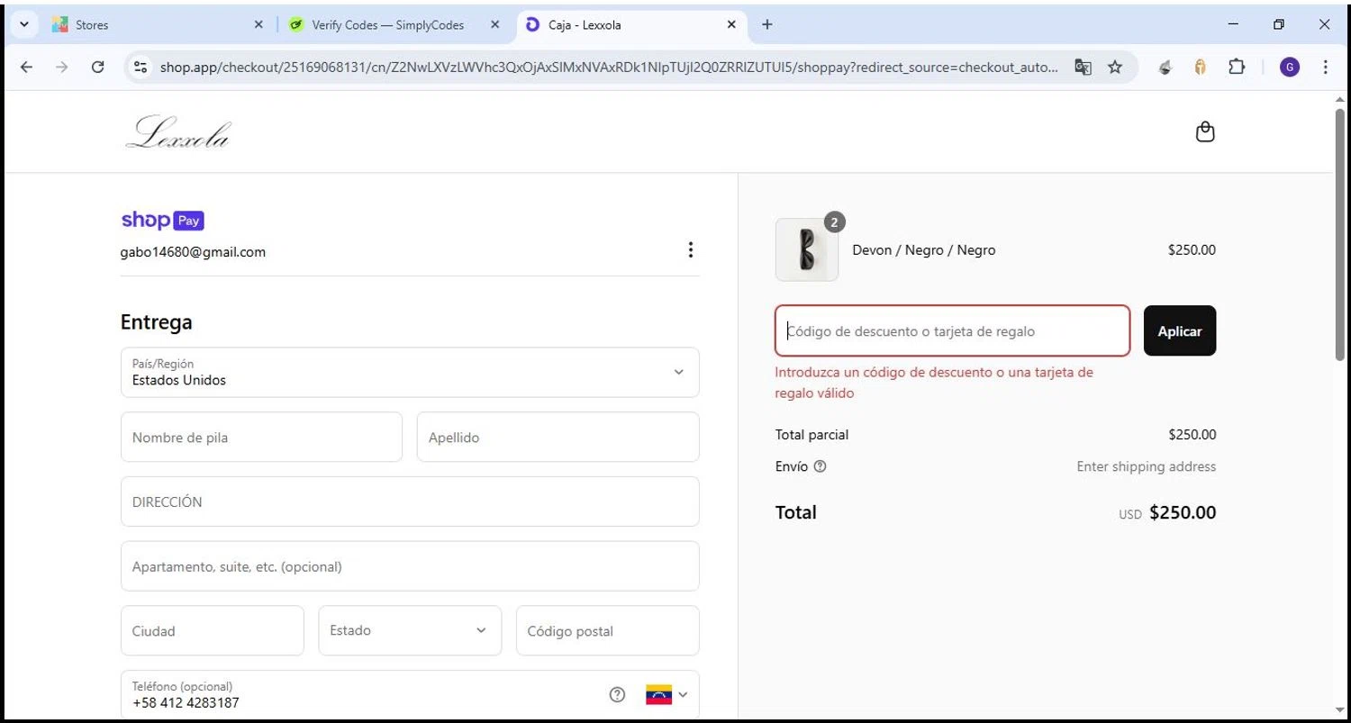 Lexxola discount code screenshot showing code WELCOME applied at Lexxola checkout page. Uploaded by SimplyCodes community member Theking on Apr 17, 2025