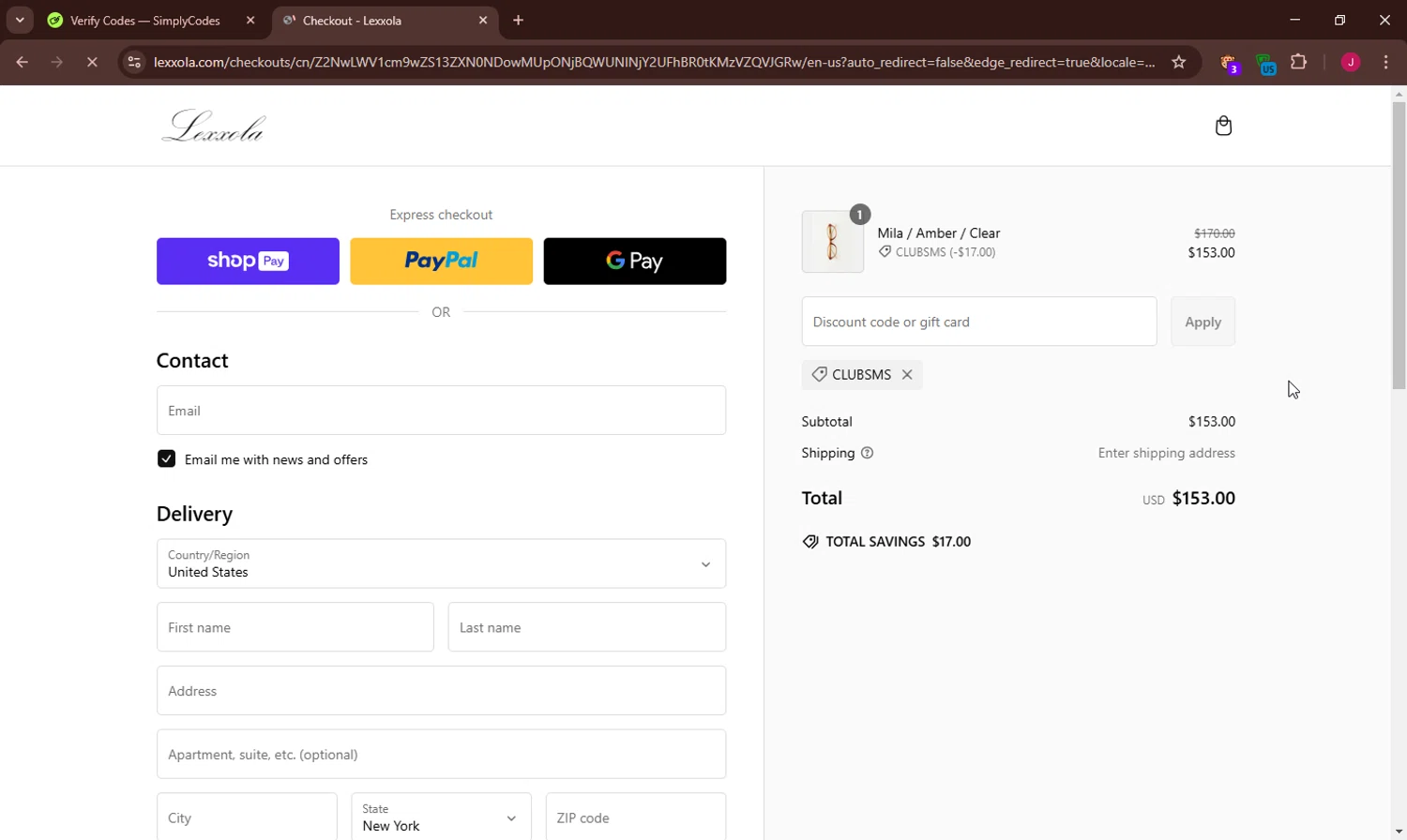 Lexxola checkout page showing Lexxola discount code box | Screenshot taken by SimplyCodes community member on Feb 28, 2025