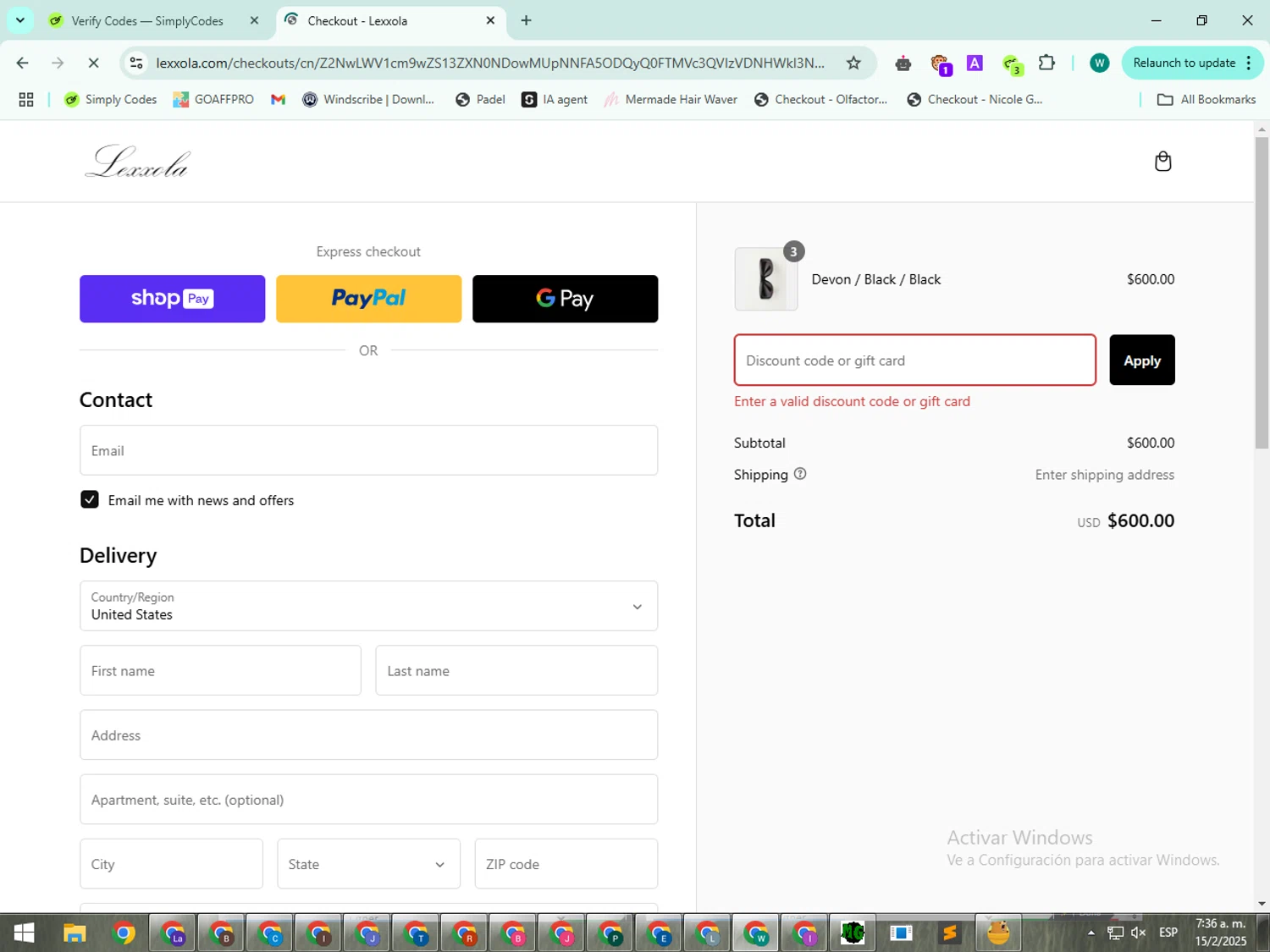 Lexxola discount code screenshot showing code jan25 applied at Lexxola checkout page. Uploaded by SimplyCodes community member BudgetWizard5987 on Feb 15, 2025