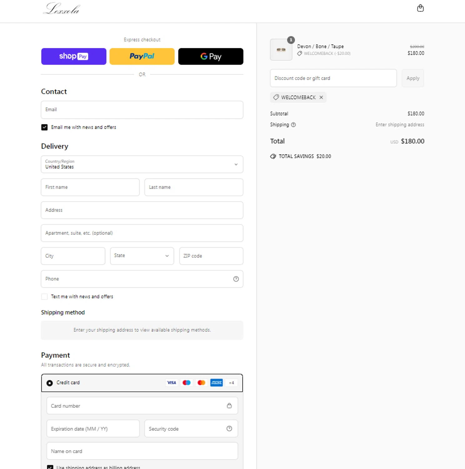 Lexxola discount code screenshot showing code WELCOMEBACK applied at Lexxola checkout page. Uploaded by SimplyCodes community member reggiesmith on Apr 15, 2025