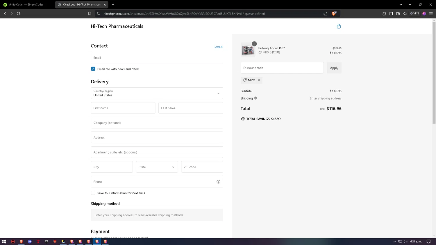 LG Sciences promo code screenshot showing code MRO applied at LG Sciences checkout page. Uploaded by SimplyCodes community member bakyhatman1020 on Jan 16, 2025