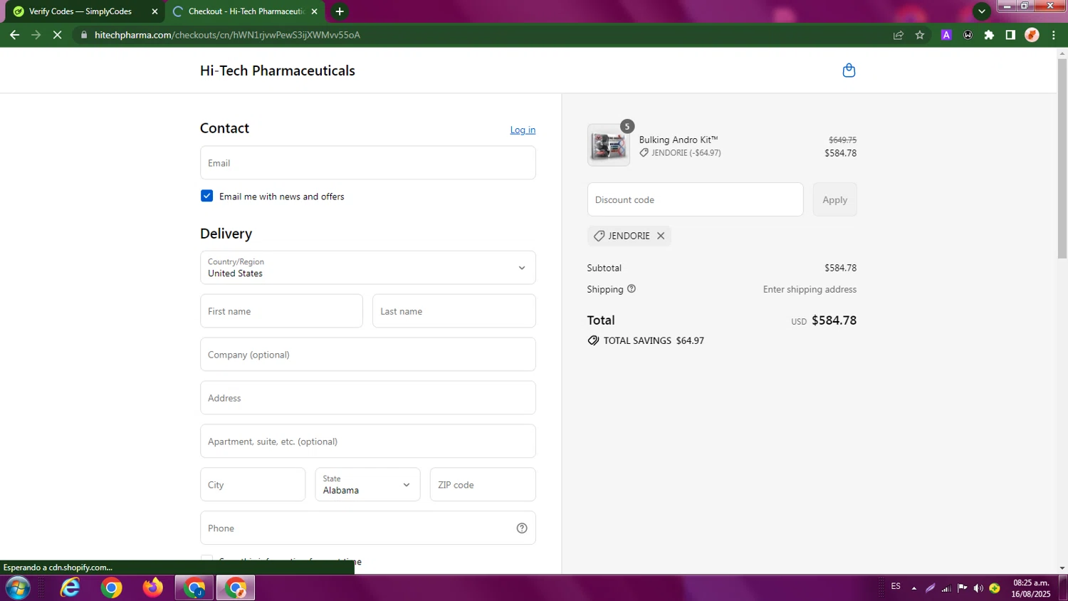 LG Sciences promo code screenshot showing code JENDORIE applied at LG Sciences checkout page. Uploaded by SimplyCodes community member LegendaryBoss7060 on Aug 16, 2025