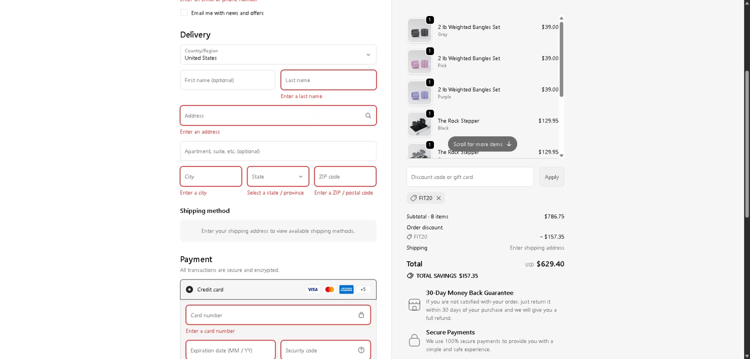 LhanelFit promo code screenshot showing code FIT20 applied at LhanelFit checkout page. Uploaded by SimplyCodes community member PromoElite4745 on Dec 23, 2025