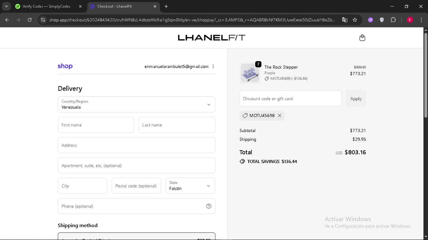 LhanelFit checkout page showing LhanelFit promo code box | Screenshot taken by SimplyCodes community member on Feb 10, 2026
