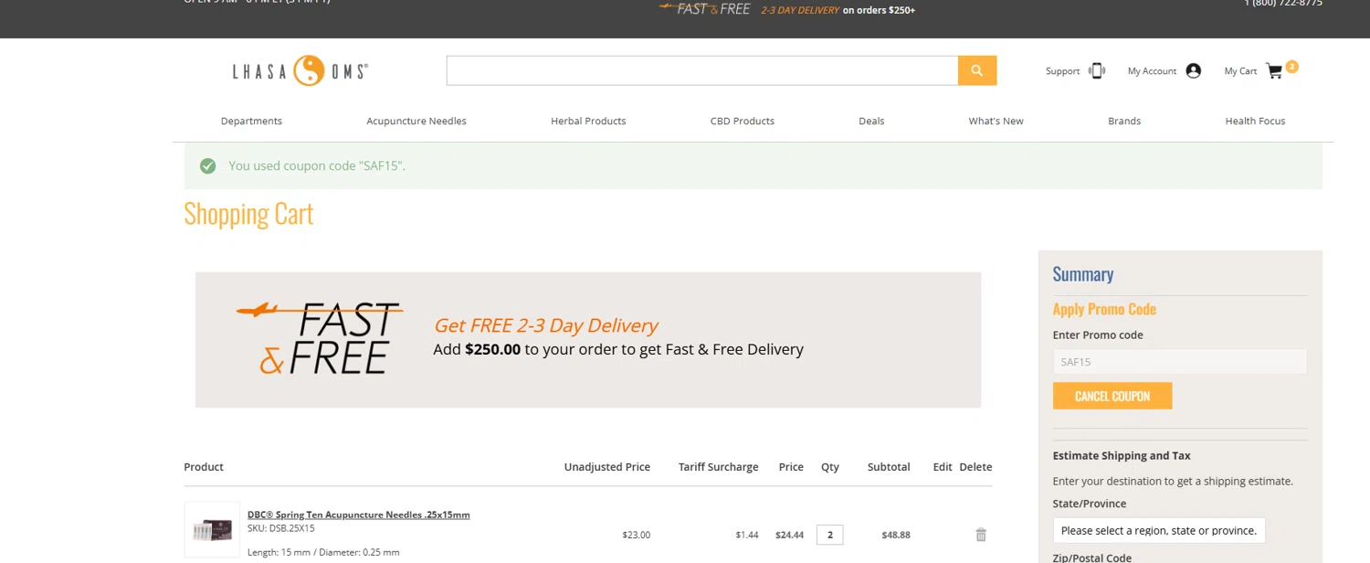 Lhasa OMS promo code screenshot showing code SAF15 applied at Lhasa OMS checkout page. Uploaded by SimplyCodes community member Halanweik on Feb 16, 2026