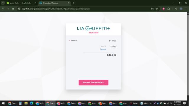 Lia Griffith checkout page showing Lia Griffith coupon code box | Screenshot taken by SimplyCodes community member on Sep 8, 2025
