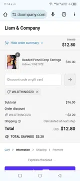 Wildthings20 coupon verification screenshot