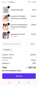 SHOP coupon verification screenshot