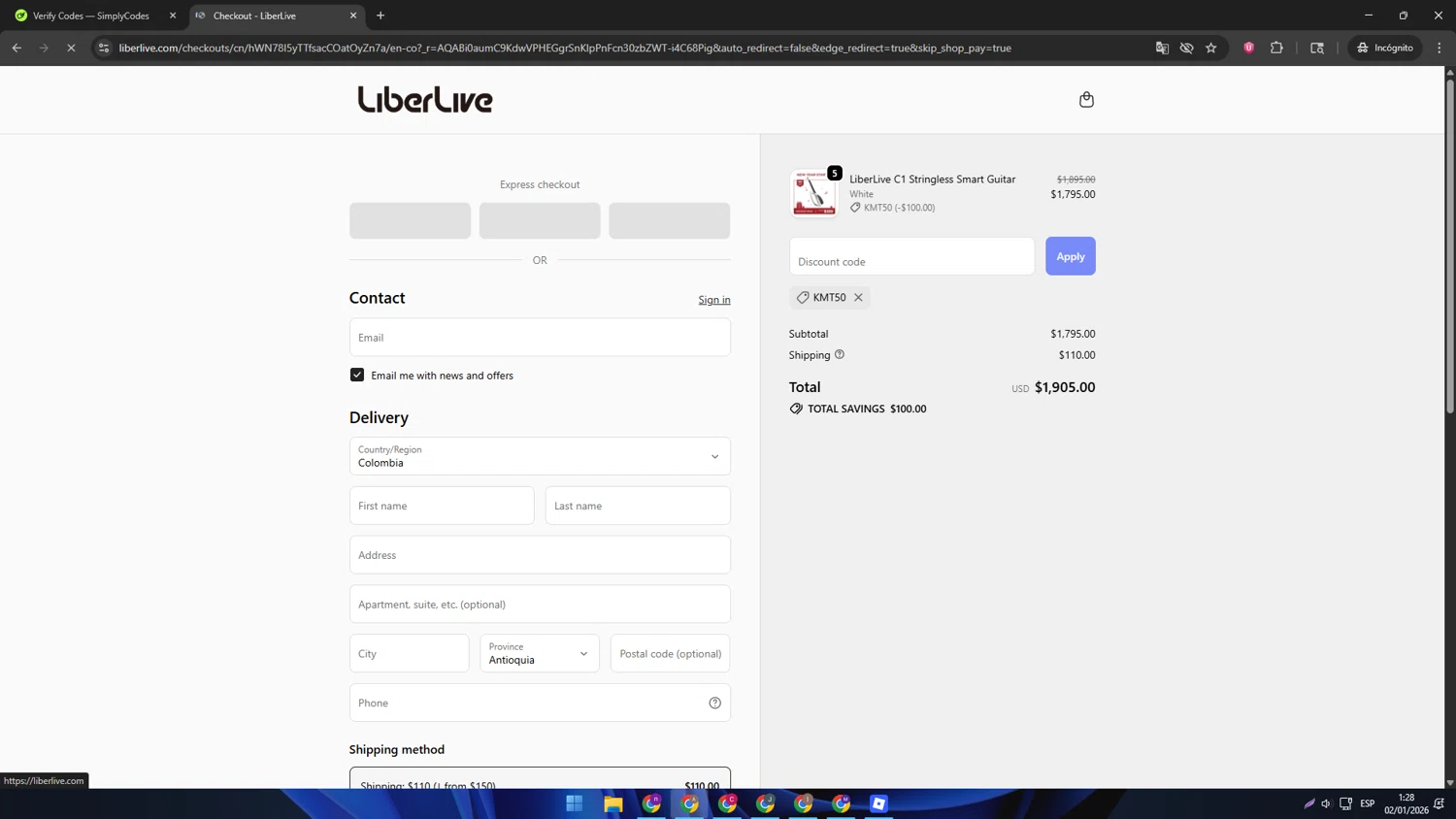 LiberLive checkout page showing LiberLive discount code box | Screenshot taken by SimplyCodes community member on Jan 2, 2026