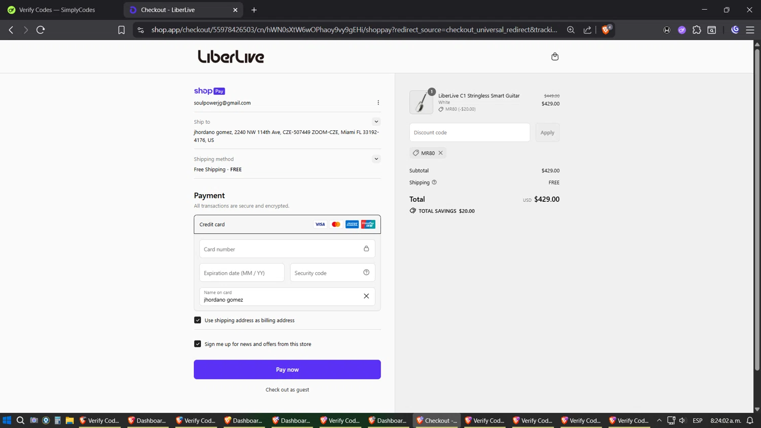 LiberLive discount code screenshot showing code MR80 applied at LiberLive checkout page. Uploaded by SimplyCodes community member Amidamaru on Jul 21, 2025