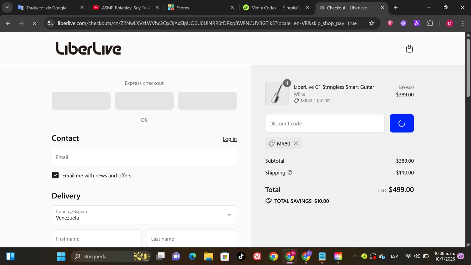 LiberLive discount code screenshot showing code MR80 applied at LiberLive checkout page. Uploaded by SimplyCodes community member SwiftPioneer1769 on Jul 10, 2025