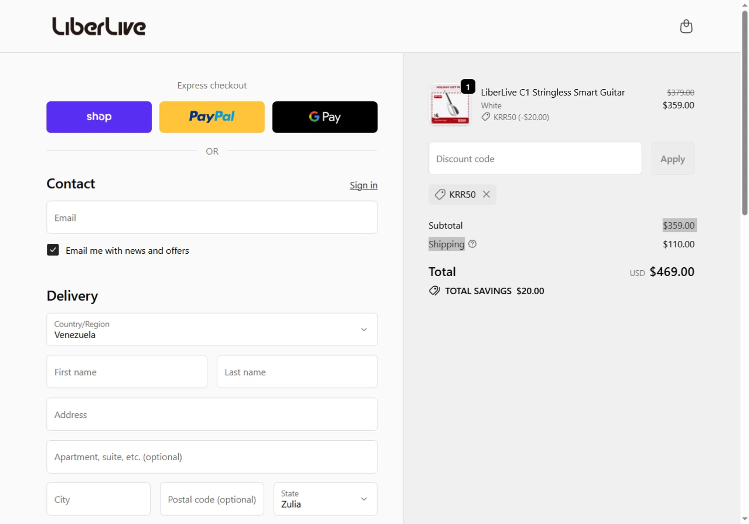 LiberLive discount code screenshot showing code KRR50 applied at LiberLive checkout page. Uploaded by SimplyCodes community member Leannysv7lla on Dec 5, 2025
