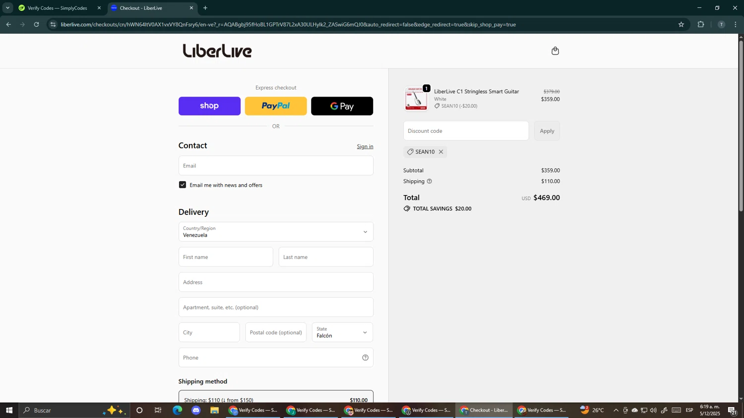 LiberLive discount code screenshot showing code SEAN10 applied at LiberLive checkout page. Uploaded by SimplyCodes community member Makemusic on Dec 5, 2025