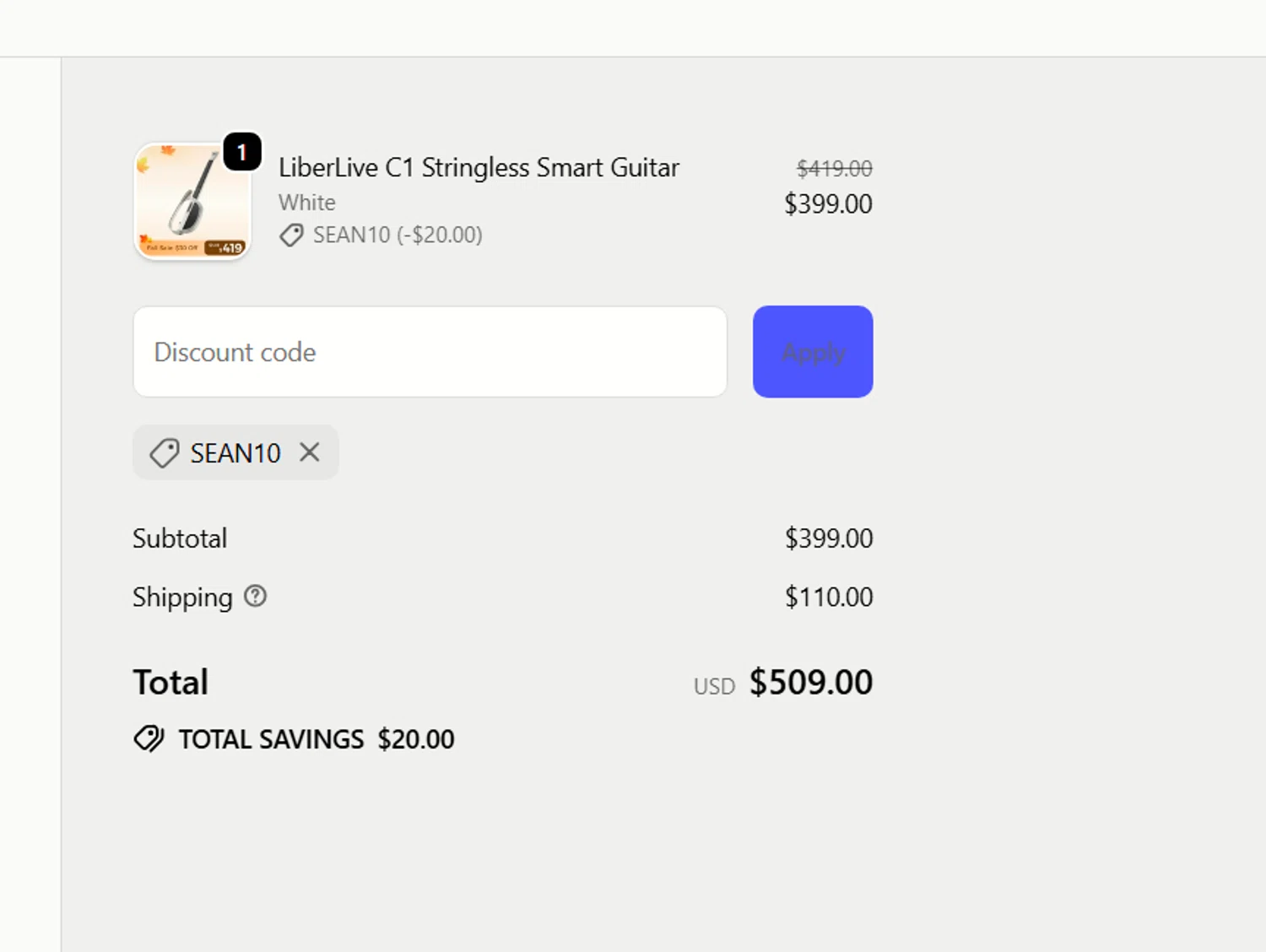 LiberLive discount code screenshot showing code SEAN10 applied at LiberLive checkout page. Uploaded by SimplyCodes community member mangoBajito1543 on Sep 20, 2025
