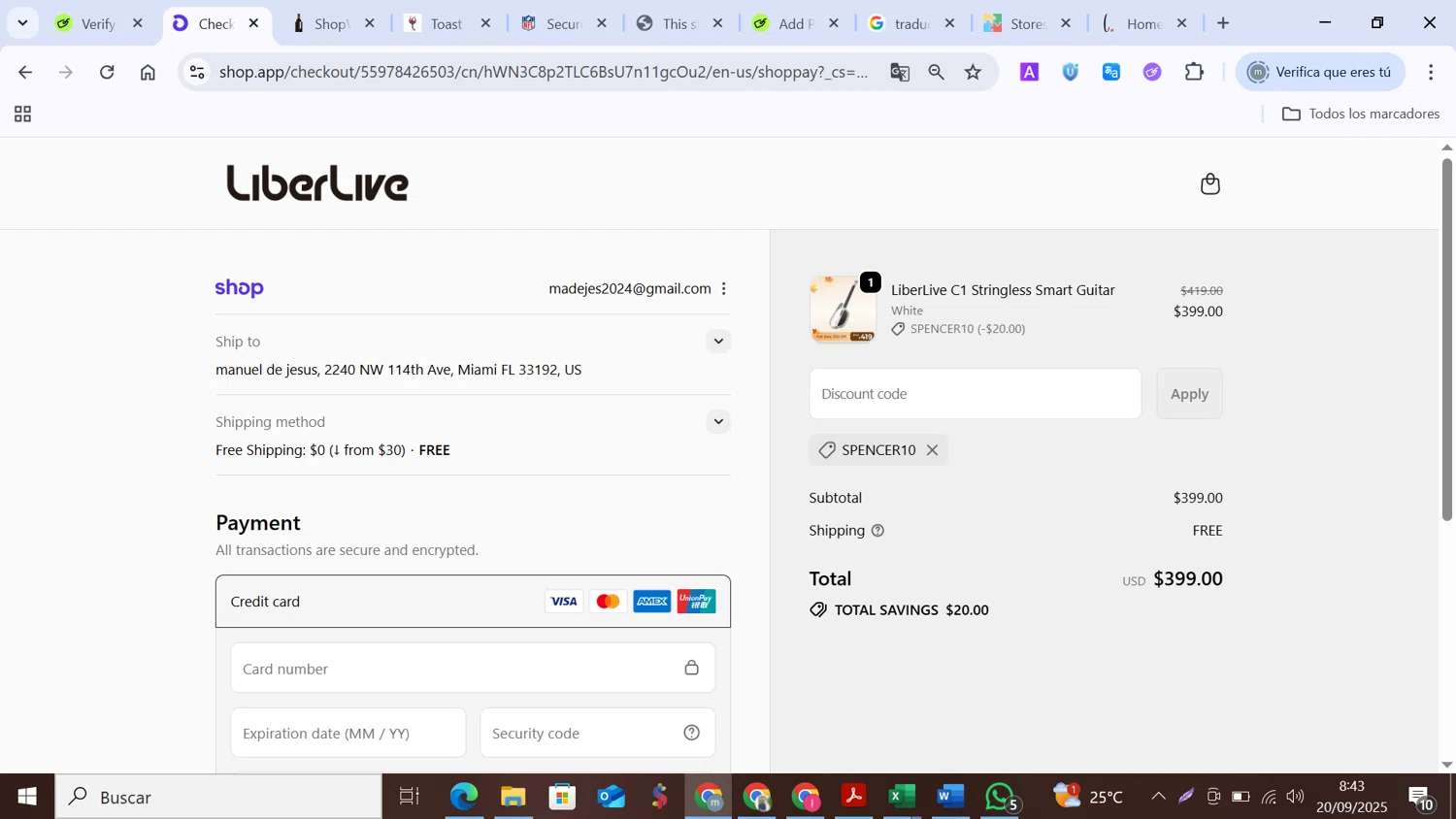 LiberLive discount code screenshot showing code SPENCER10 applied at LiberLive checkout page. Uploaded by SimplyCodes community member MANUELURBINA on Sep 20, 2025