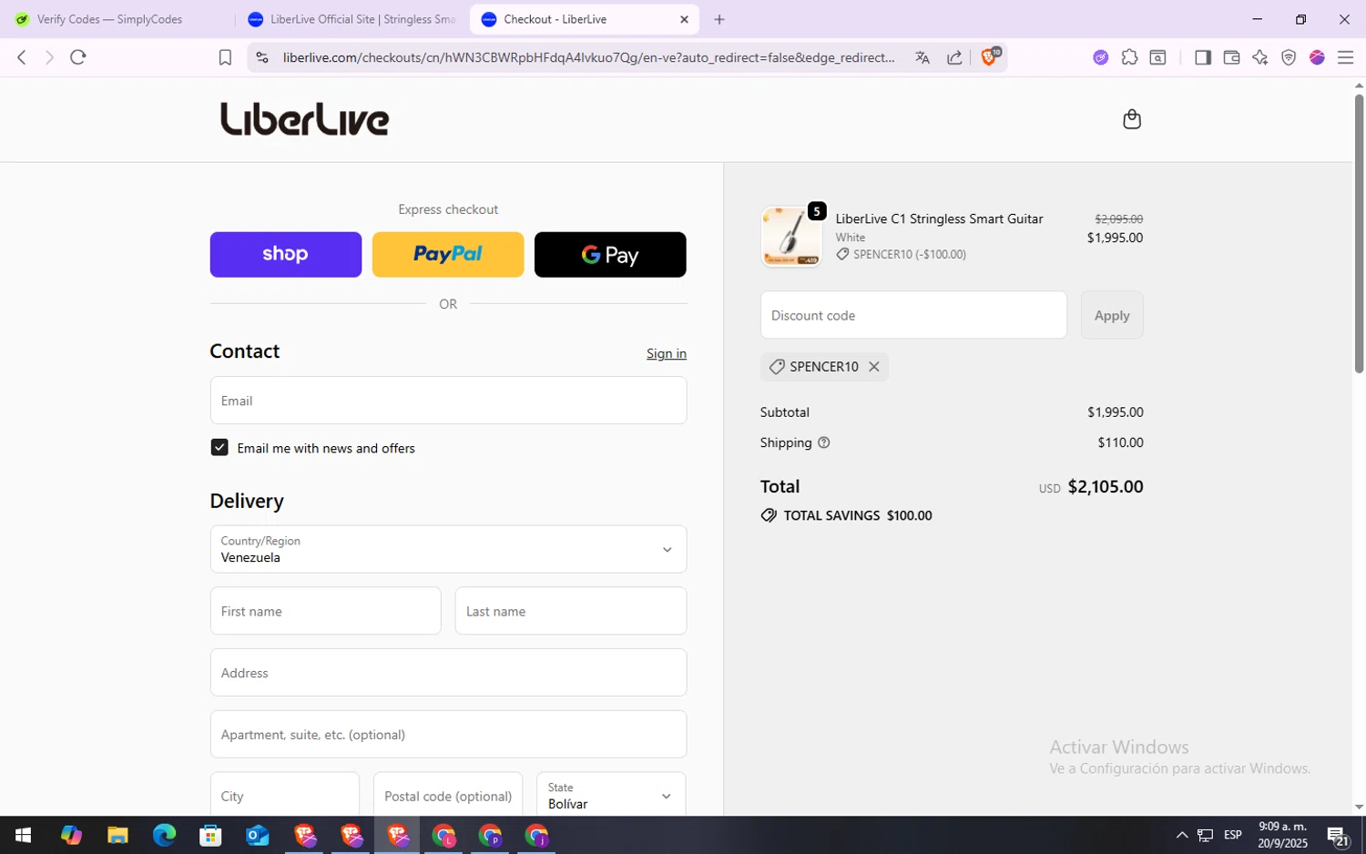 LiberLive discount code screenshot showing code SPENCER10 applied at LiberLive checkout page. Uploaded by SimplyCodes community member VoucherSpotter6910 on Sep 20, 2025